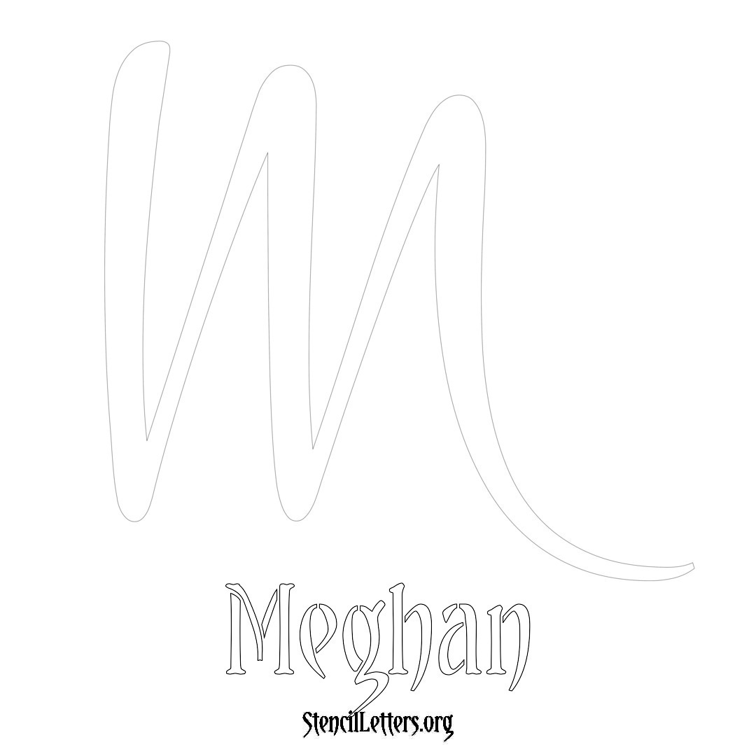 Meghan printable name initial stencil in Vintage Brush Lettering