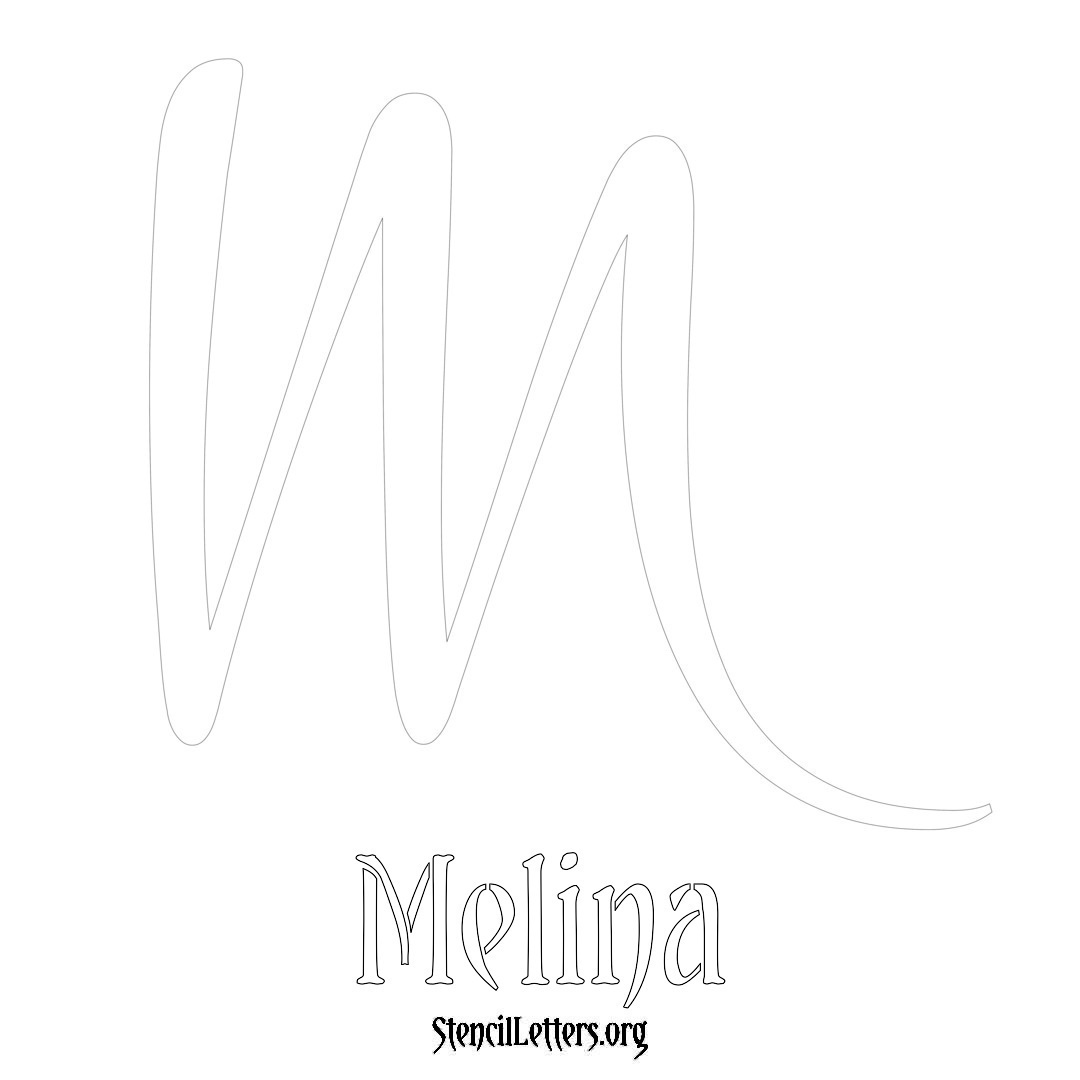 Melina printable name initial stencil in Vintage Brush Lettering