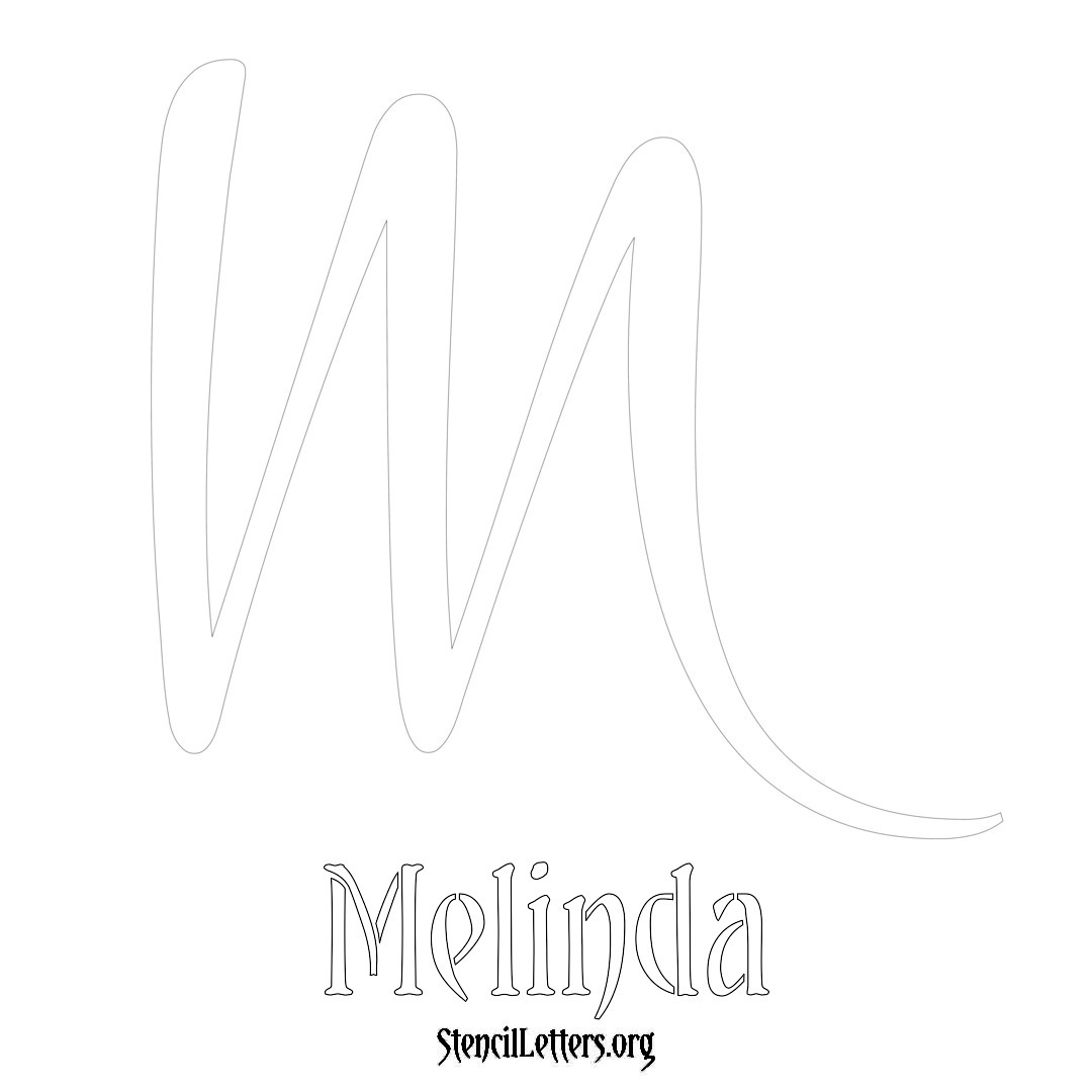 Melinda printable name initial stencil in Vintage Brush Lettering