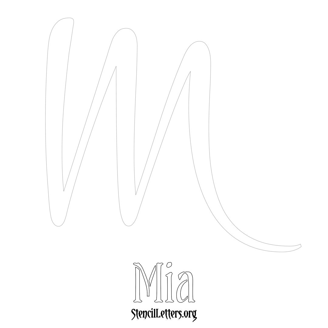 Mia printable name initial stencil in Vintage Brush Lettering