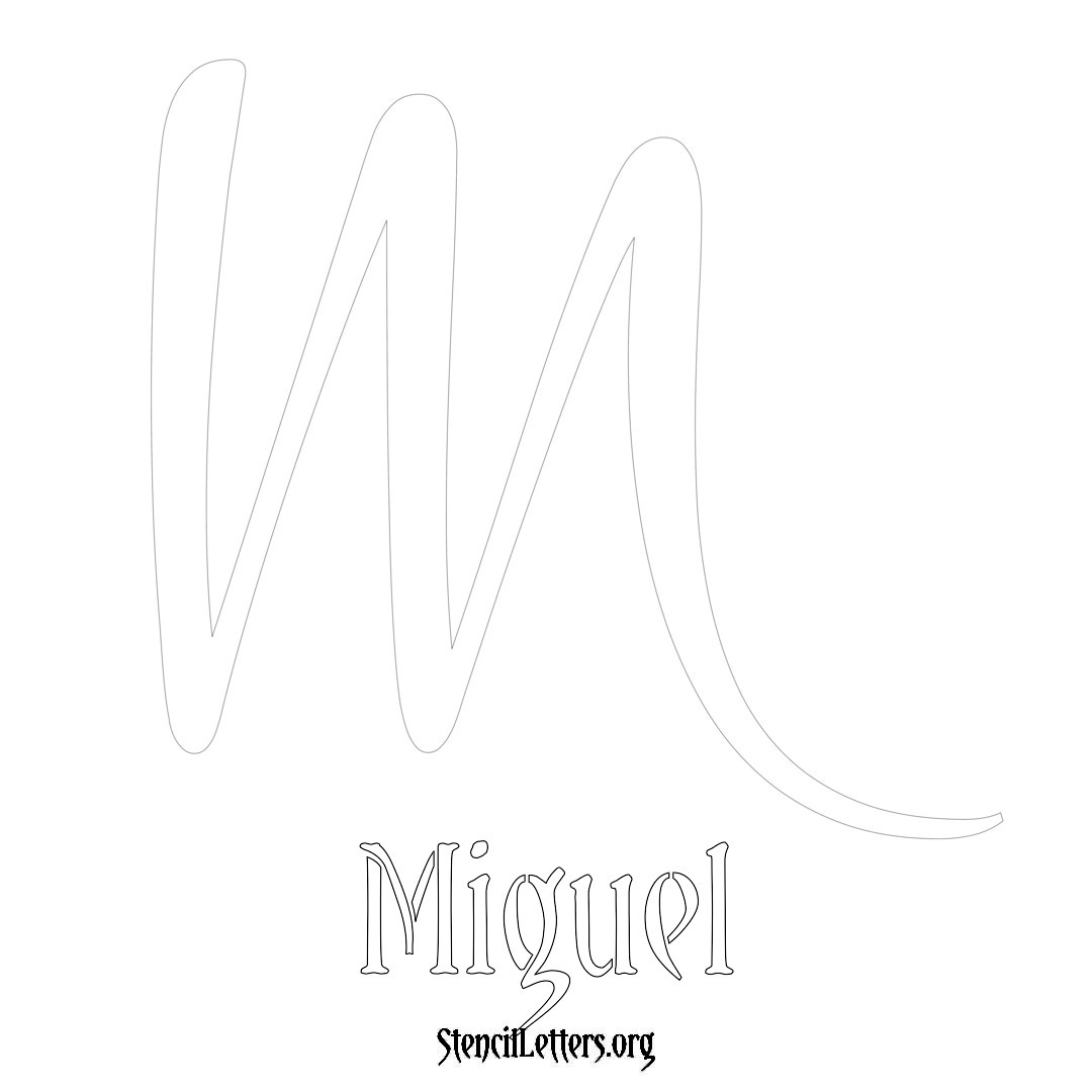 Miguel printable name initial stencil in Vintage Brush Lettering