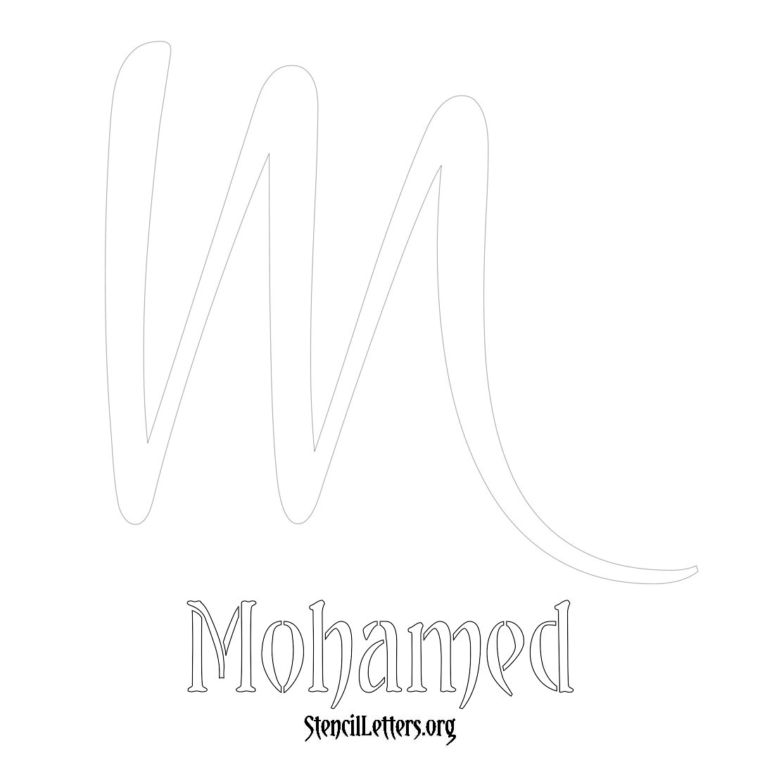 Mohamed printable name initial stencil in Vintage Brush Lettering