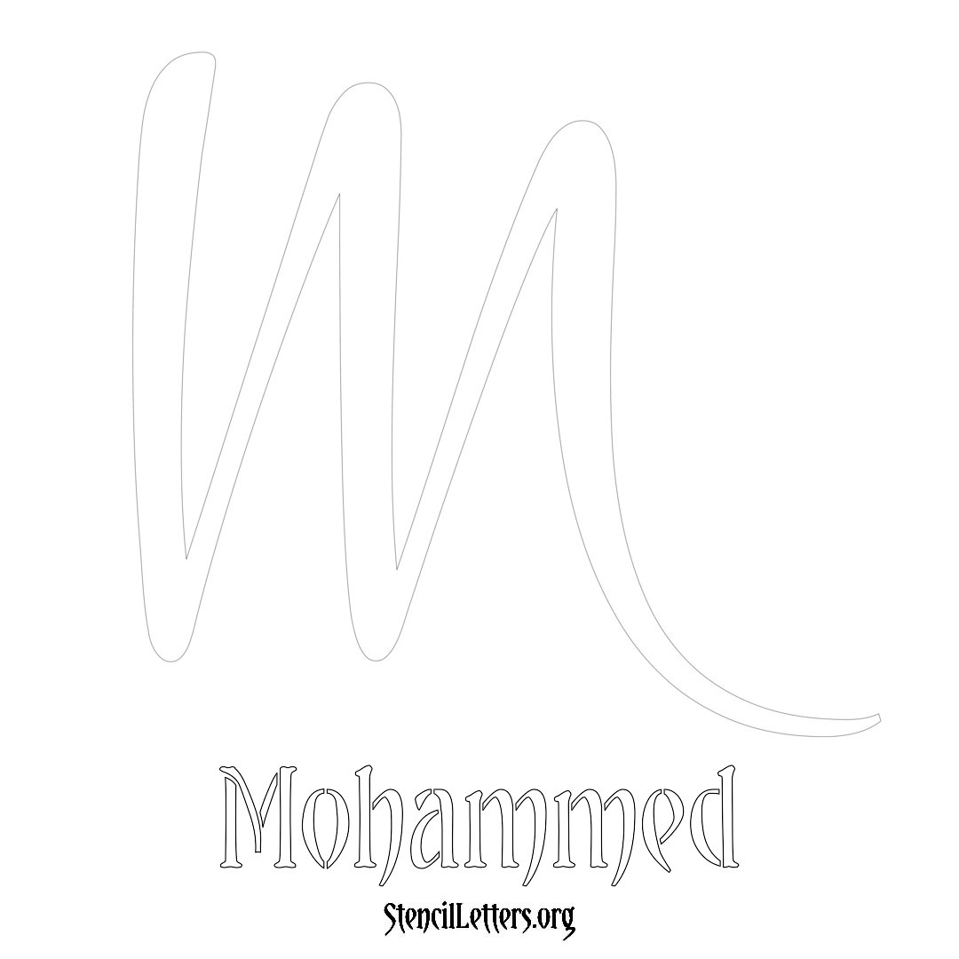 Mohammed printable name initial stencil in Vintage Brush Lettering