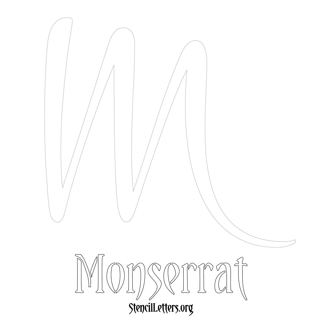 Monserrat printable name initial stencil in Vintage Brush Lettering