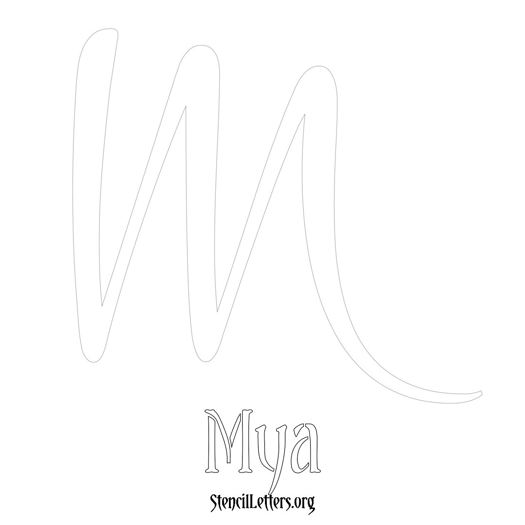 Mya printable name initial stencil in Vintage Brush Lettering