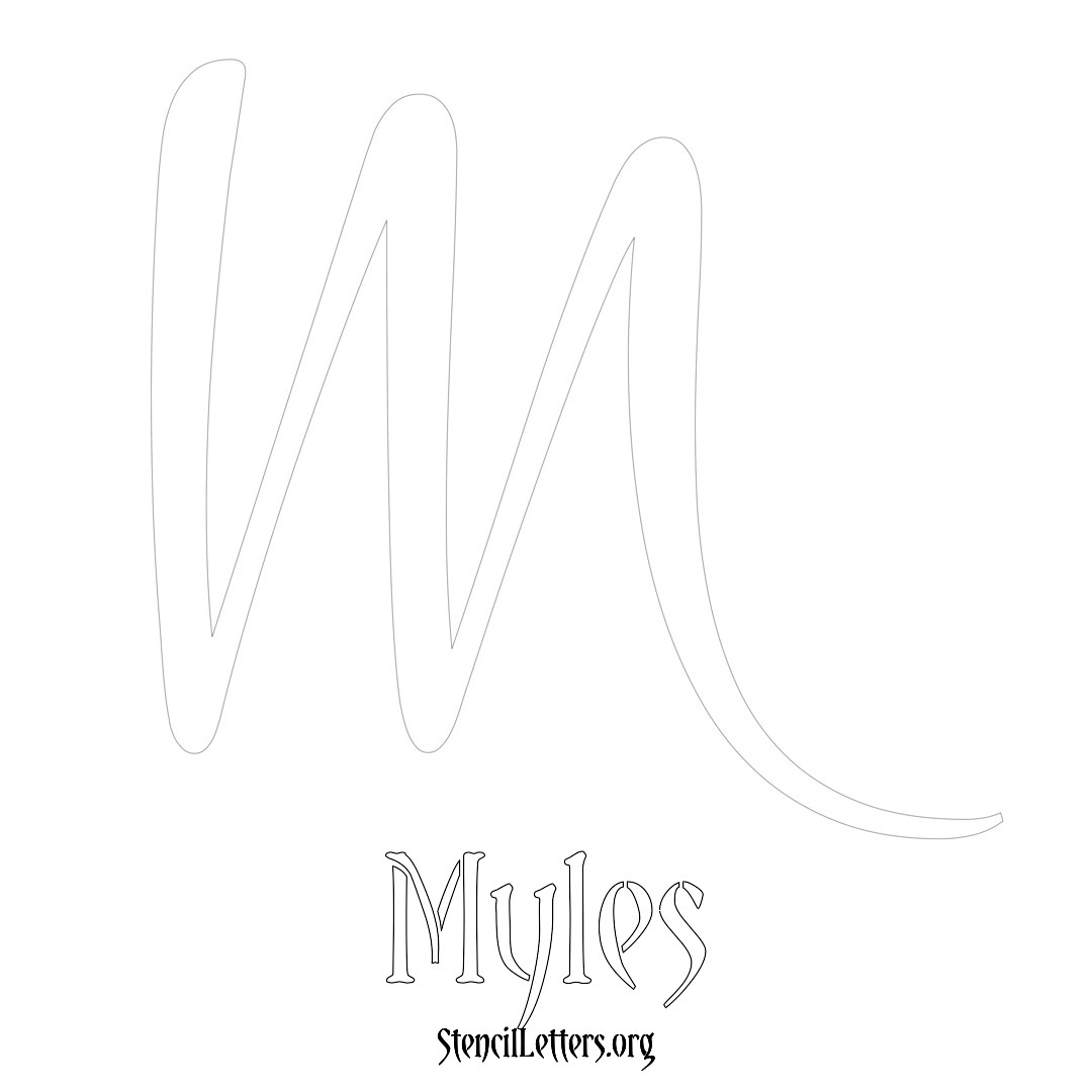 Myles printable name initial stencil in Vintage Brush Lettering