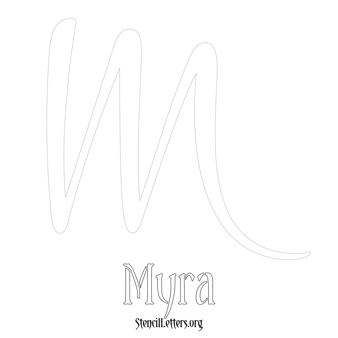 Myra printable name initial stencil in Vintage Brush Lettering