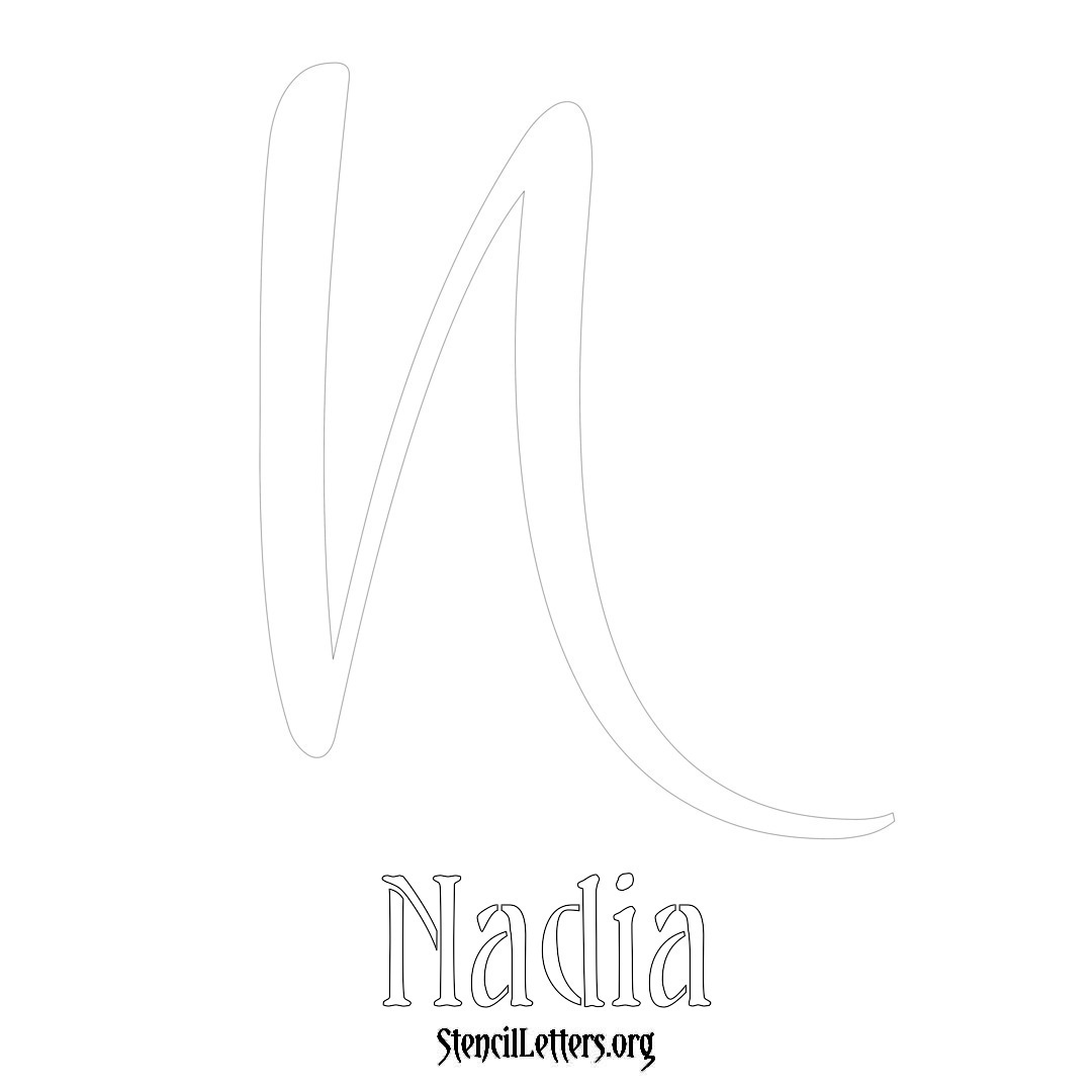 Nadia printable name initial stencil in Vintage Brush Lettering