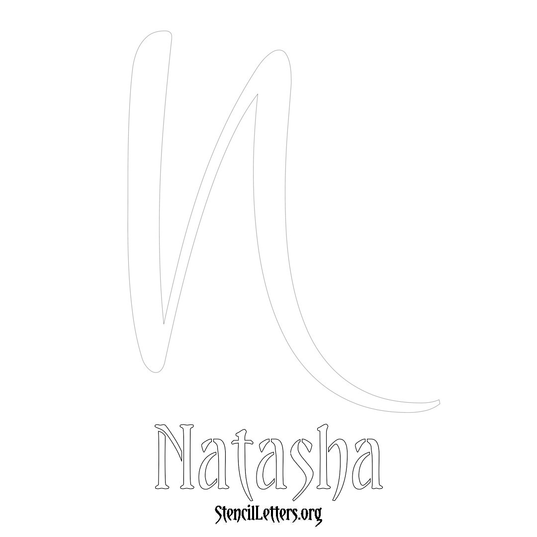 Natasha printable name initial stencil in Vintage Brush Lettering