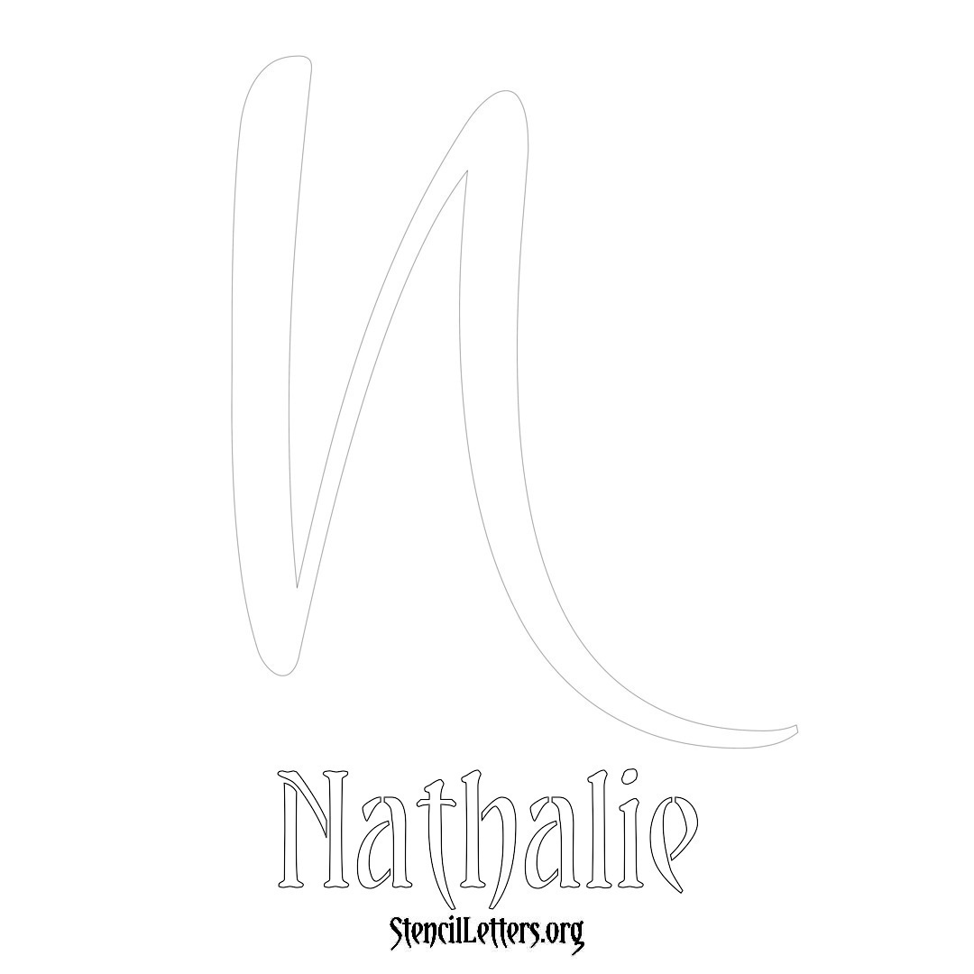 Nathalie printable name initial stencil in Vintage Brush Lettering