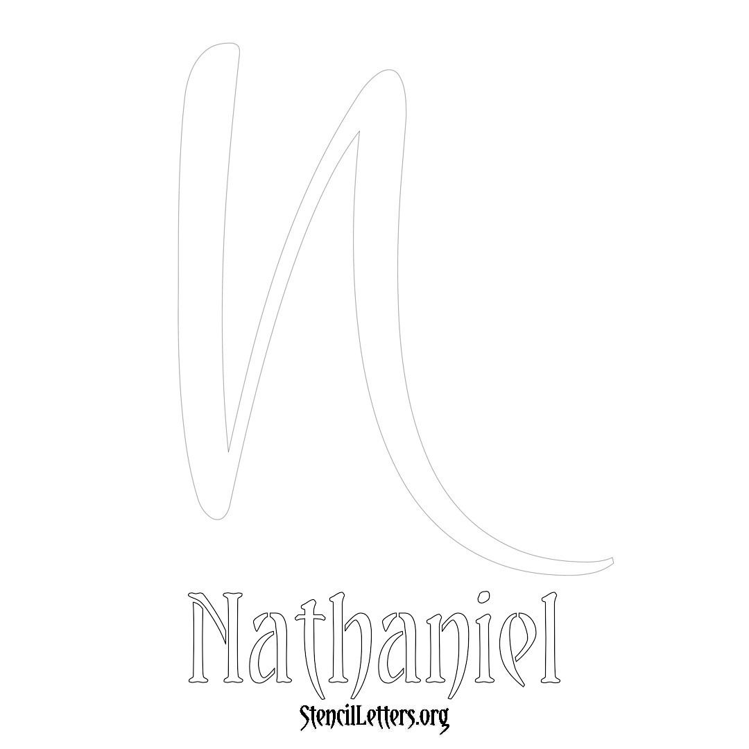 Nathaniel printable name initial stencil in Vintage Brush Lettering