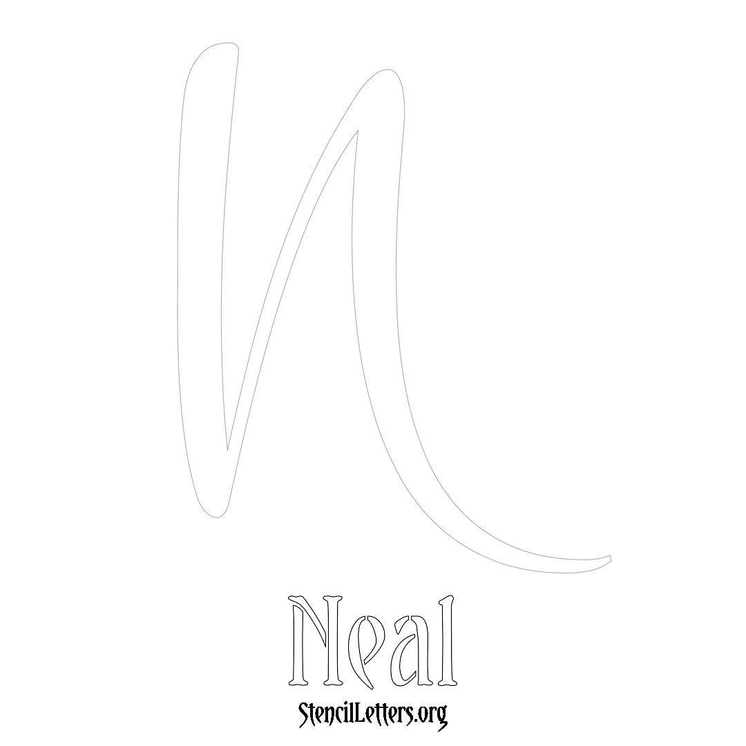 Neal printable name initial stencil in Vintage Brush Lettering