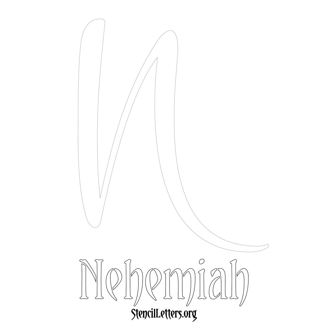 Nehemiah printable name initial stencil in Vintage Brush Lettering