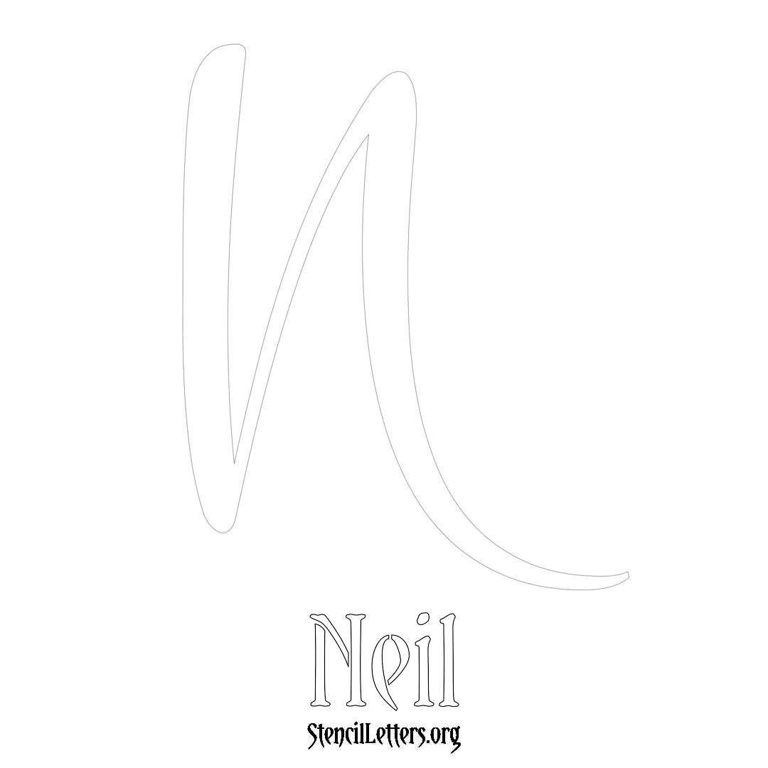 Neil printable name initial stencil in Vintage Brush Lettering