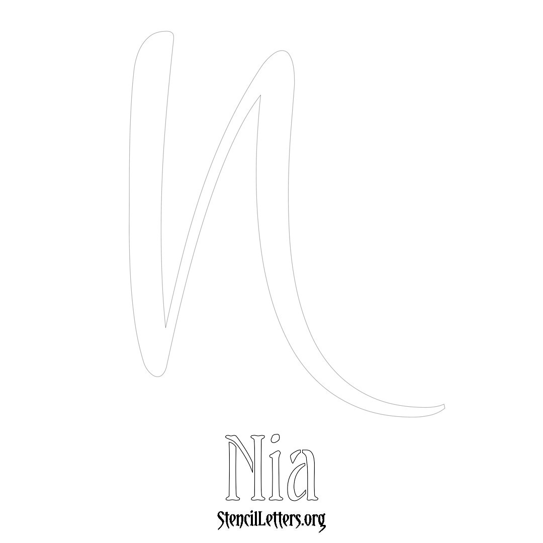 Nia printable name initial stencil in Vintage Brush Lettering