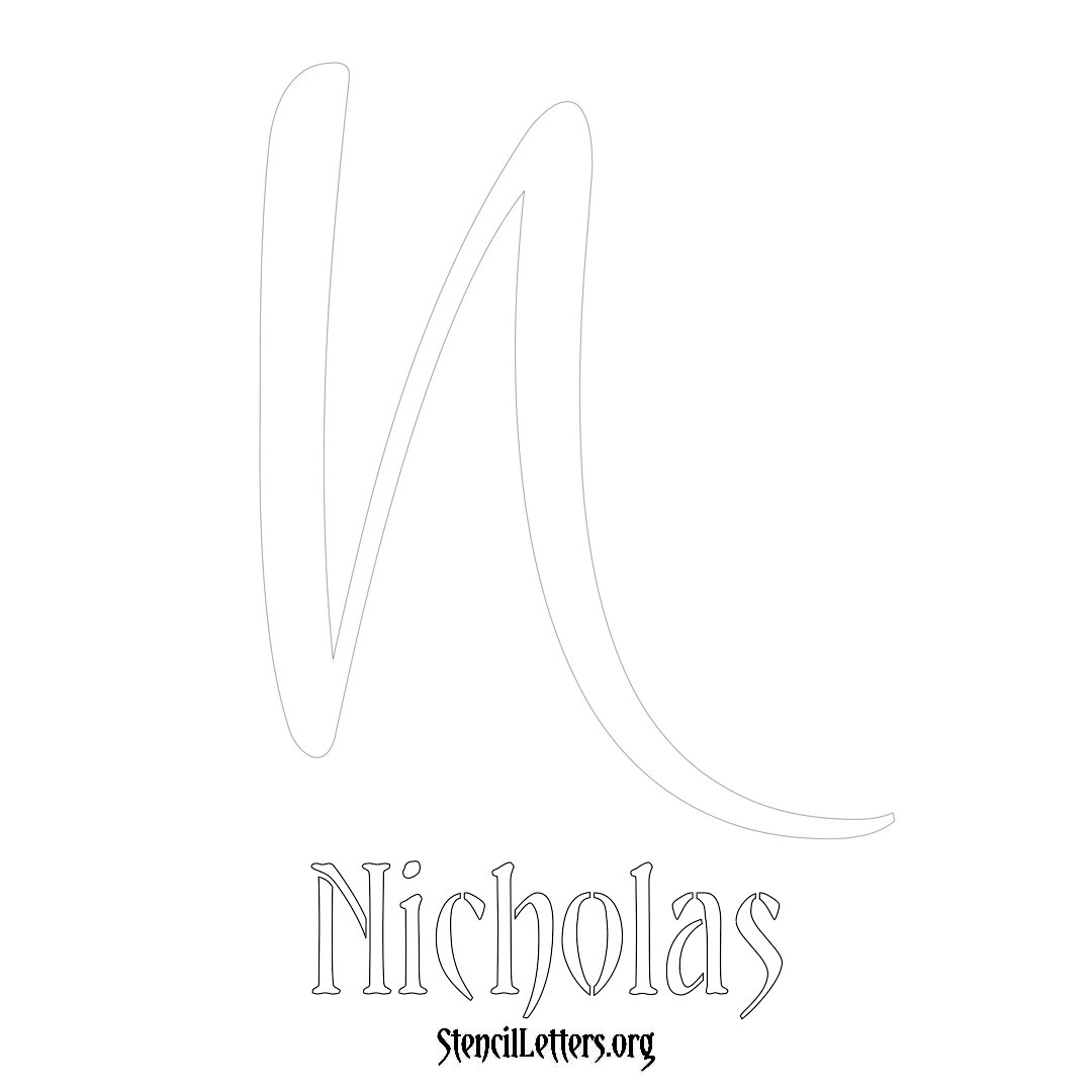 Nicholas printable name initial stencil in Vintage Brush Lettering