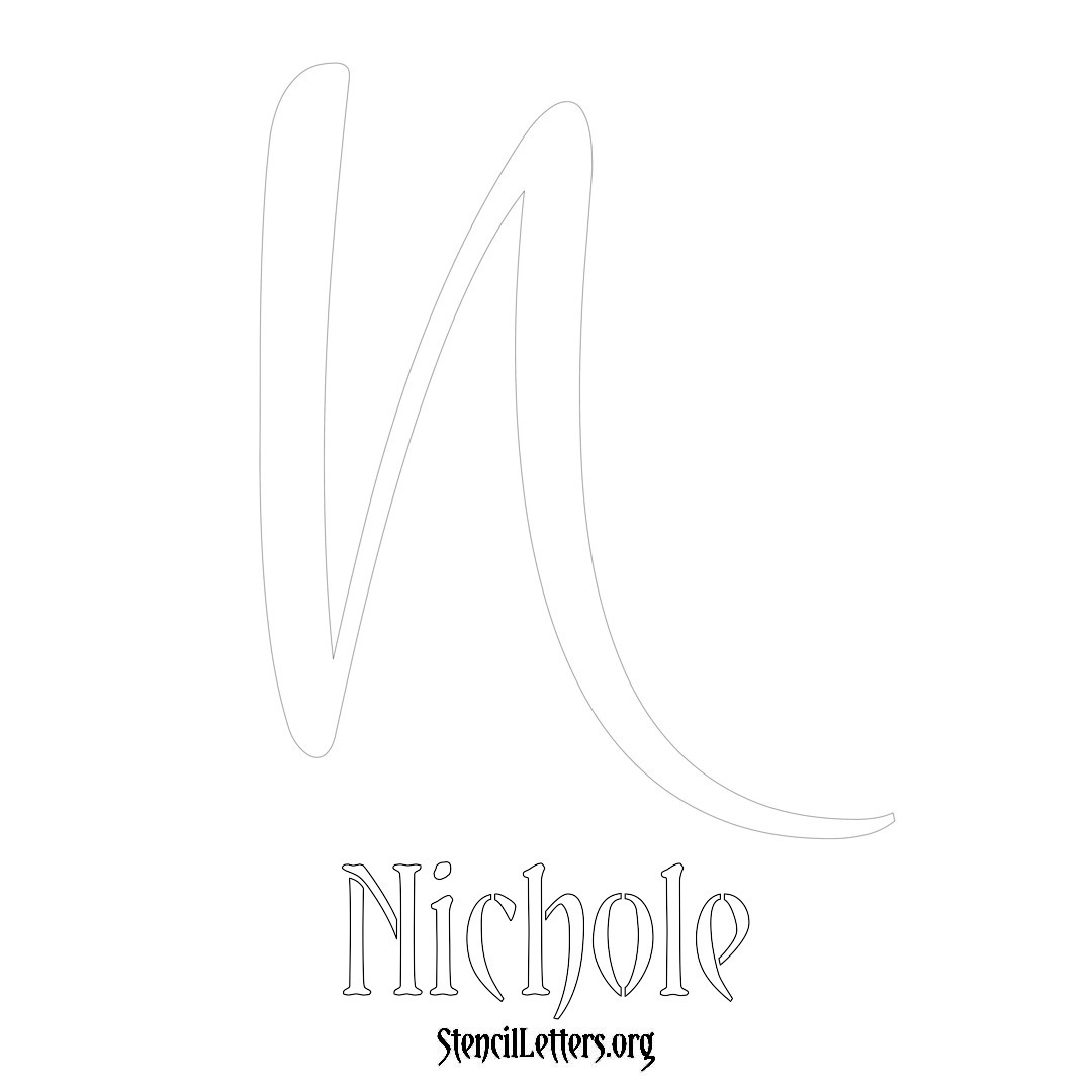 Nichole printable name initial stencil in Vintage Brush Lettering