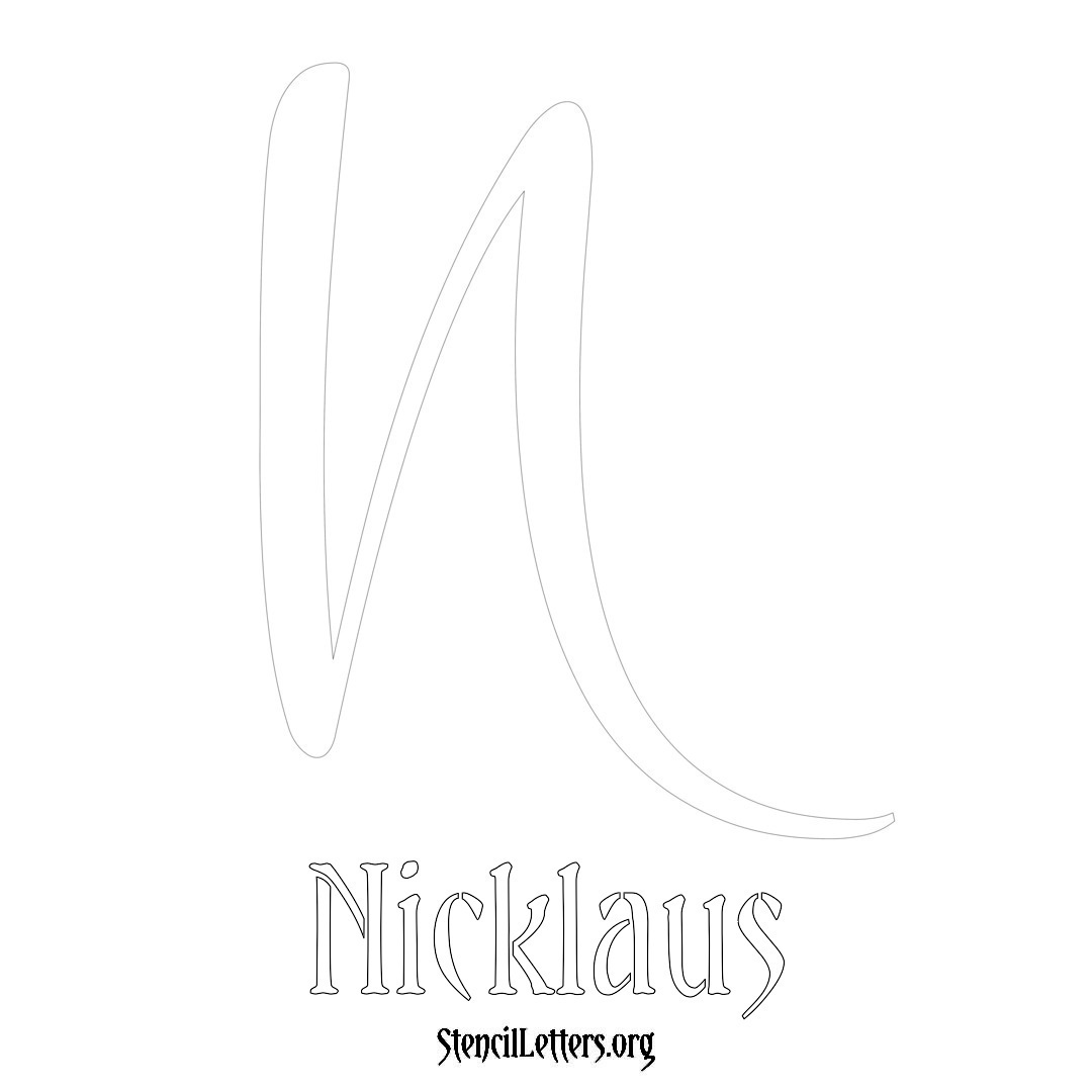 Nicklaus printable name initial stencil in Vintage Brush Lettering