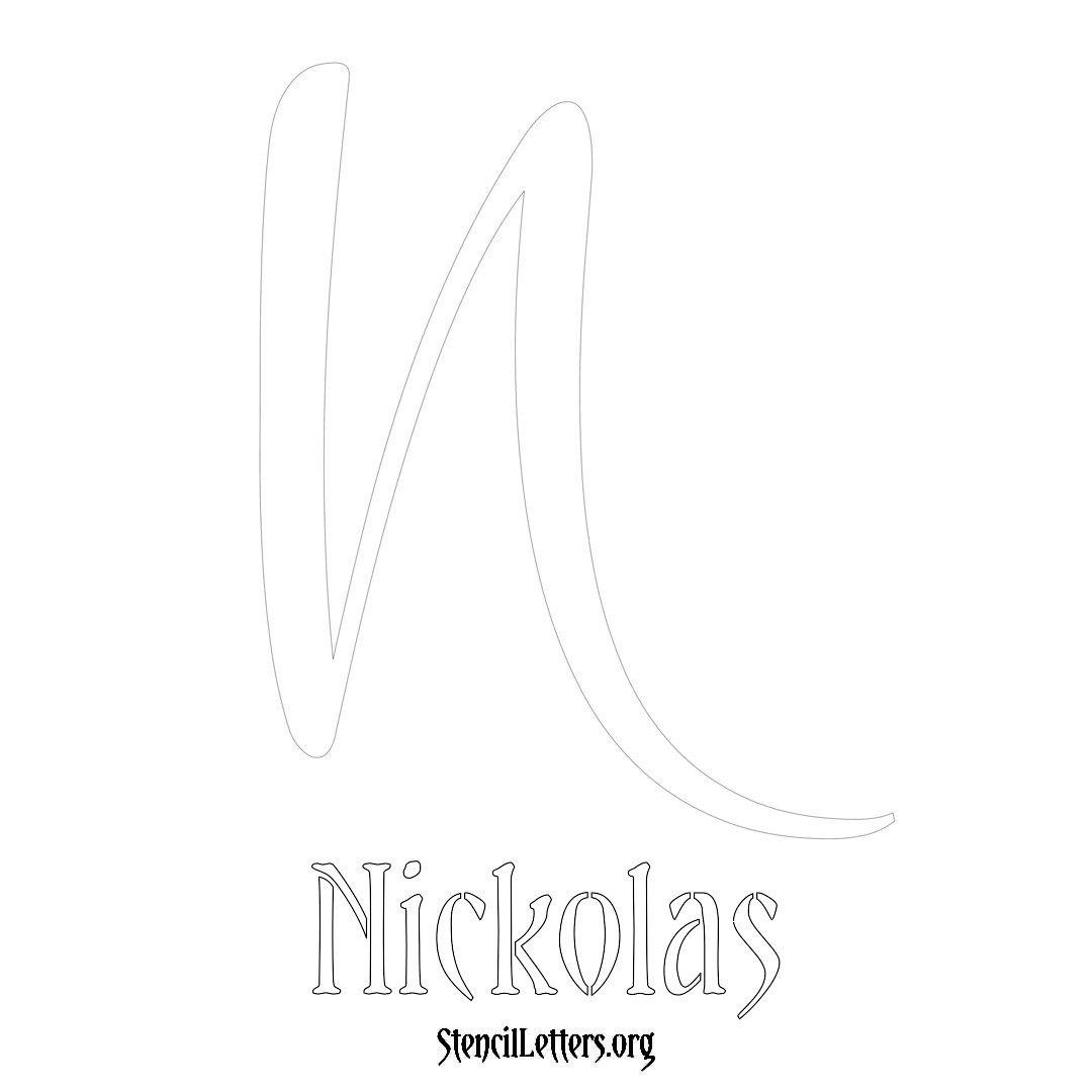 Nickolas printable name initial stencil in Vintage Brush Lettering