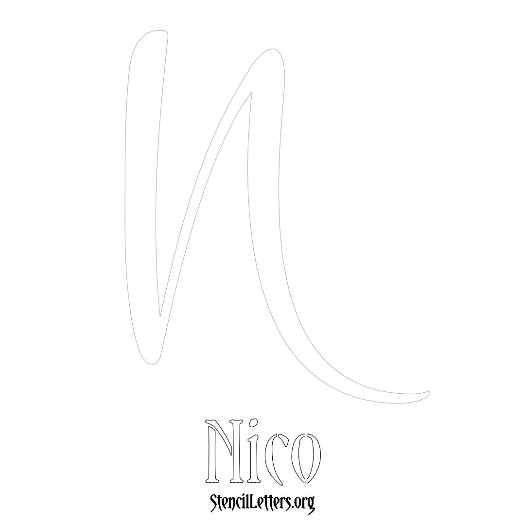 Nico printable name initial stencil in Vintage Brush Lettering