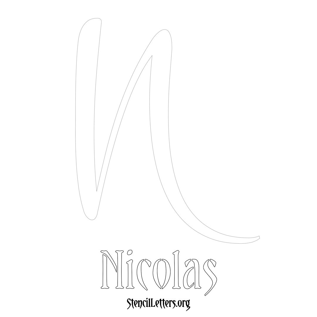 Nicolas printable name initial stencil in Vintage Brush Lettering
