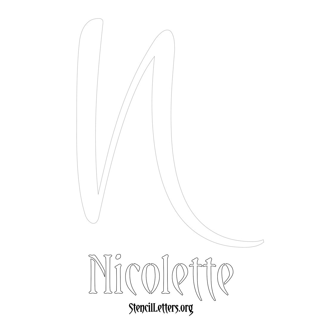 Nicolette printable name initial stencil in Vintage Brush Lettering