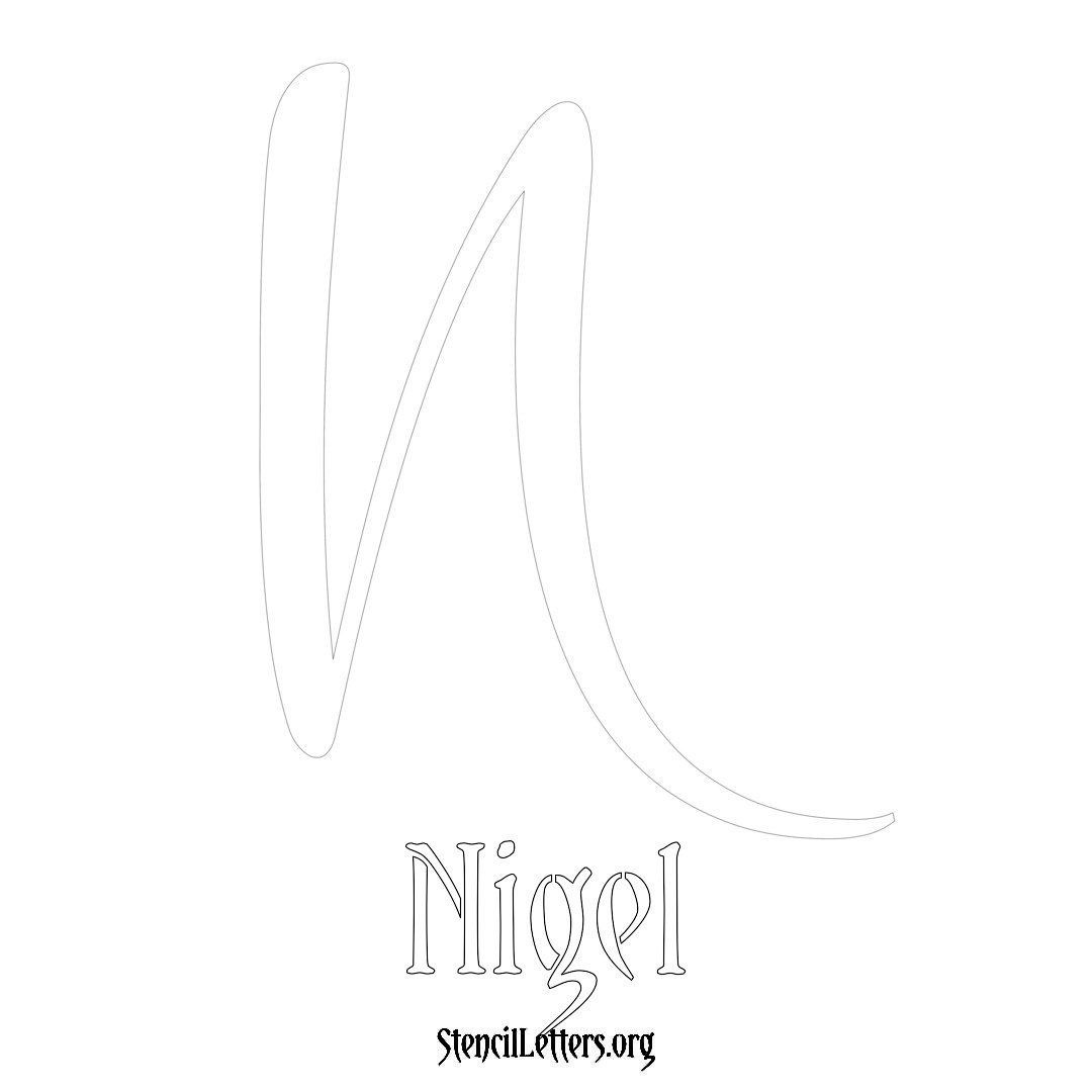 Nigel printable name initial stencil in Vintage Brush Lettering