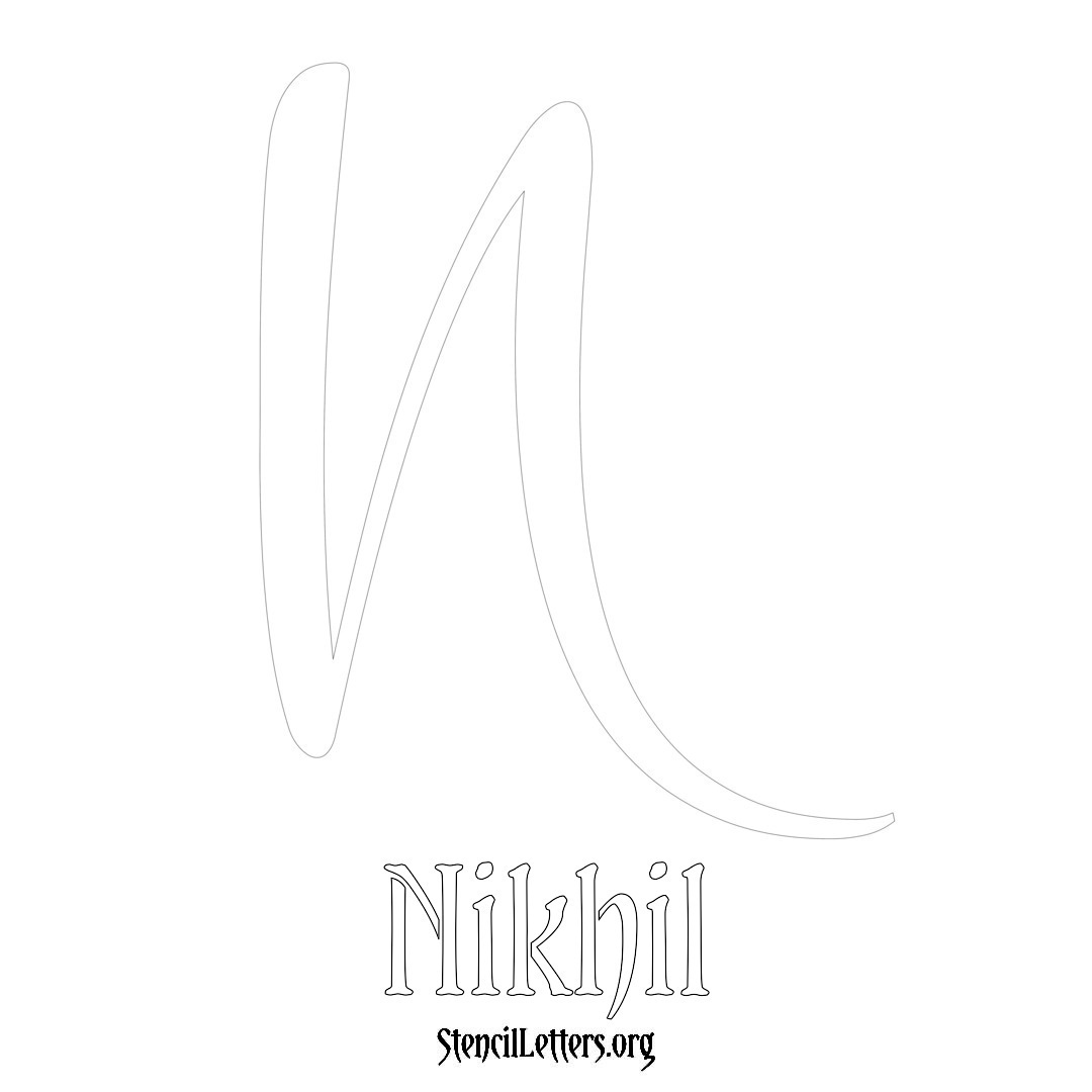 Nikhil printable name initial stencil in Vintage Brush Lettering