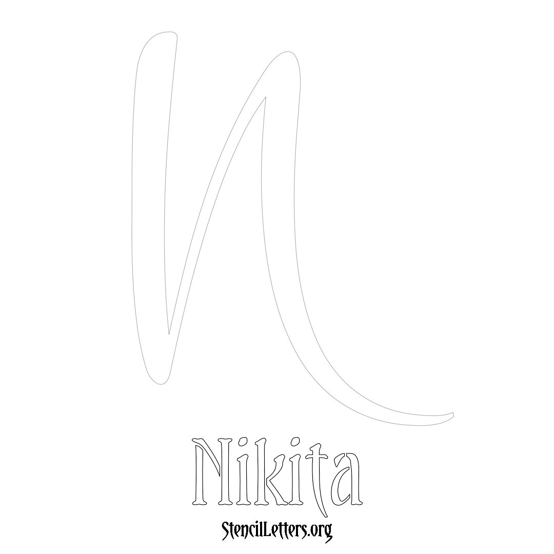 Nikita printable name initial stencil in Vintage Brush Lettering