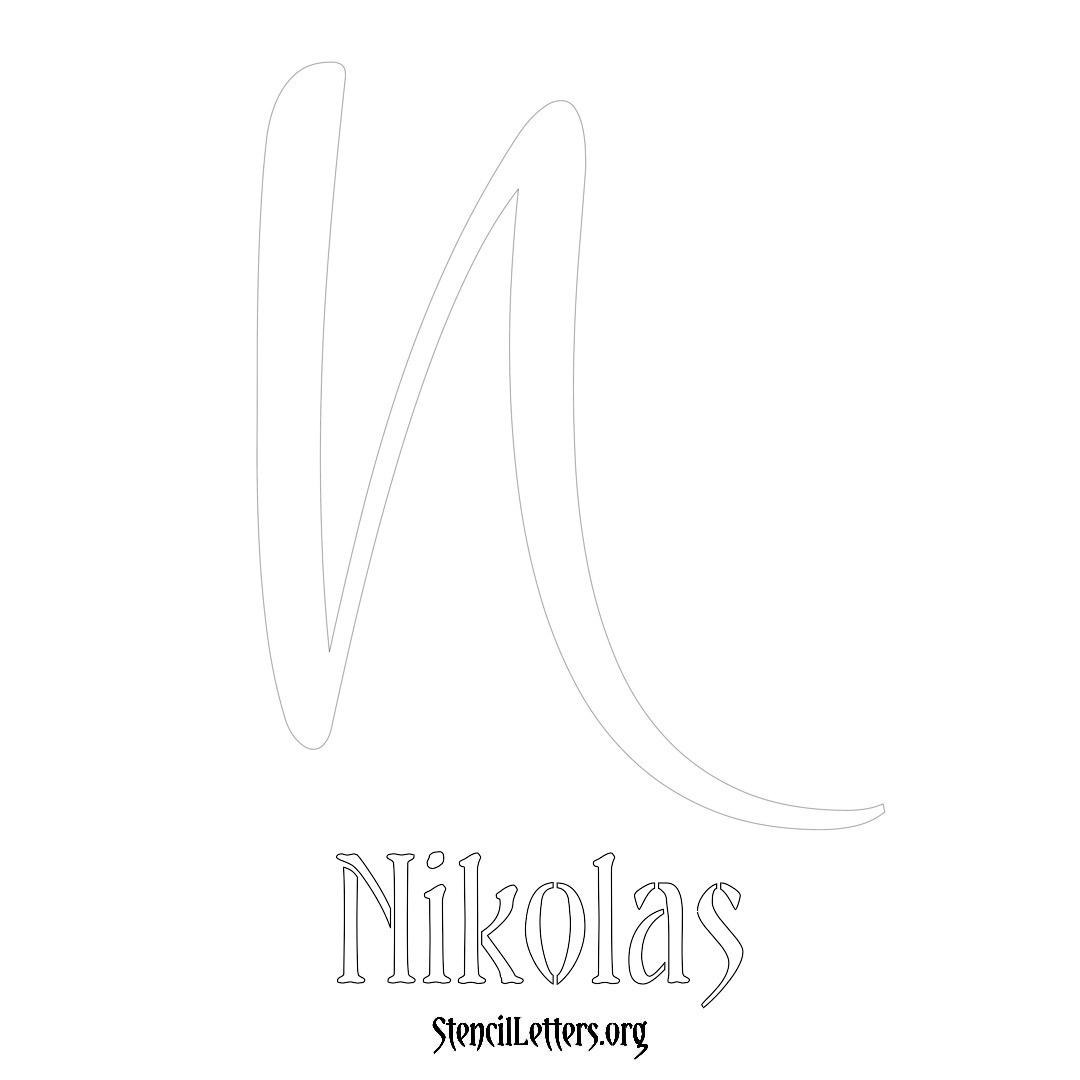 Nikolas printable name initial stencil in Vintage Brush Lettering