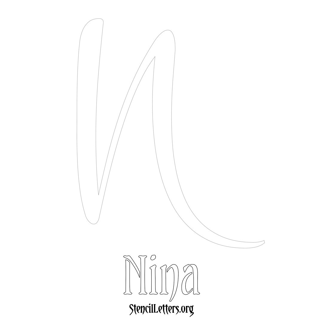 Nina printable name initial stencil in Vintage Brush Lettering