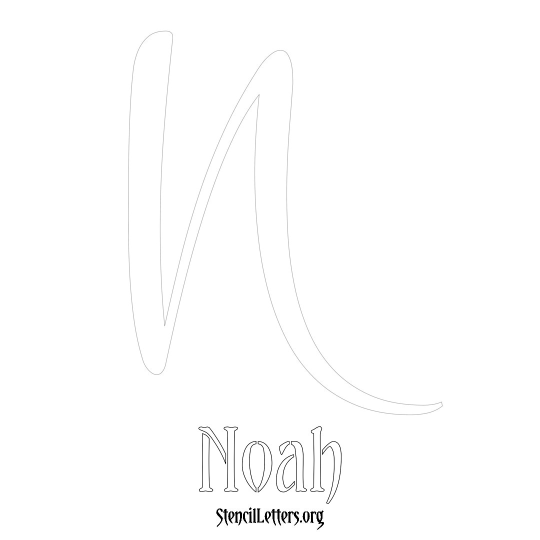 Noah printable name initial stencil in Vintage Brush Lettering