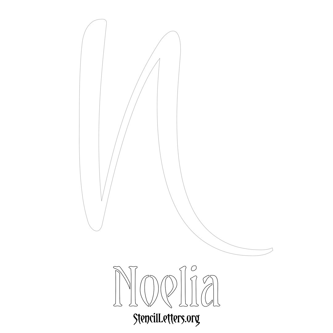 Noelia printable name initial stencil in Vintage Brush Lettering