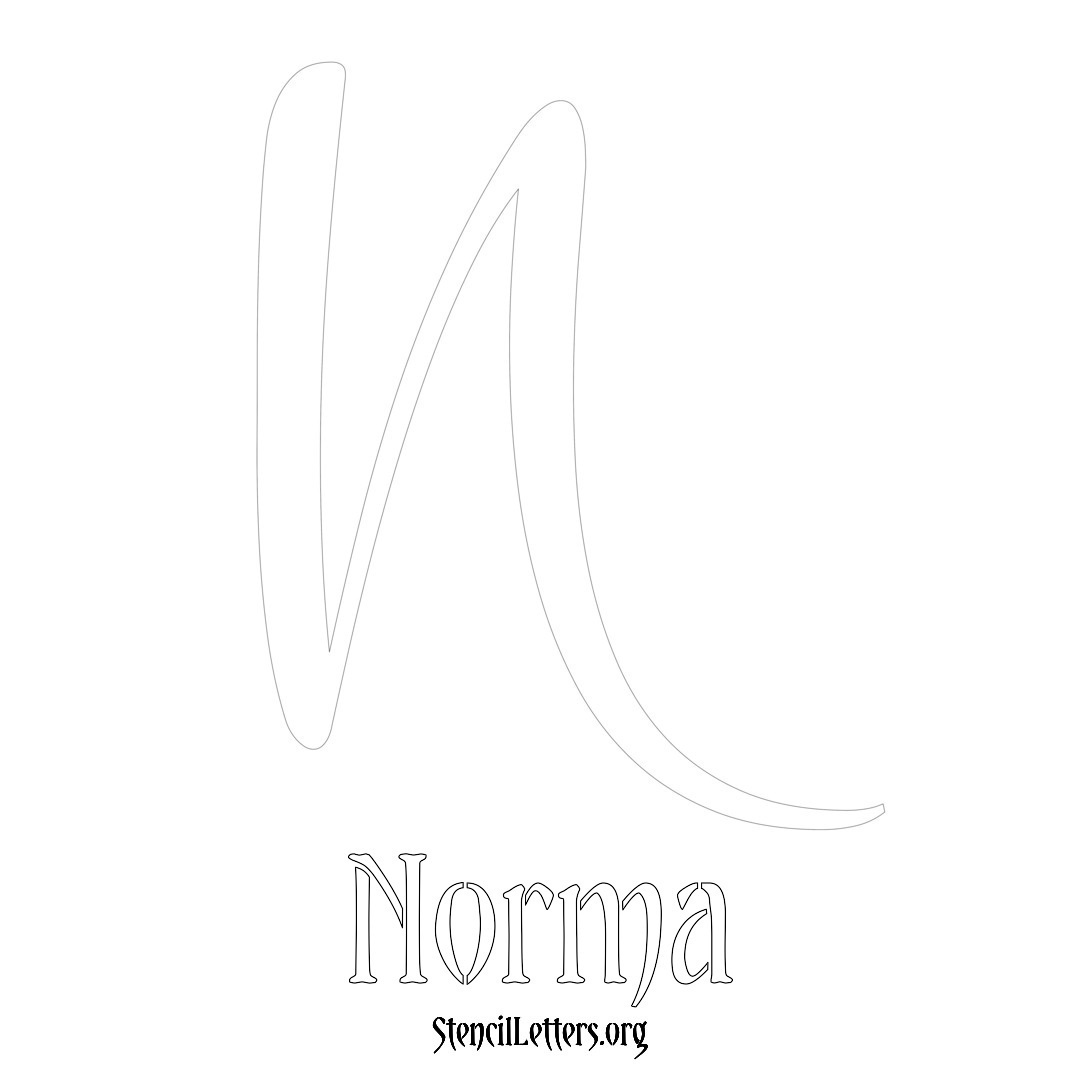 Norma printable name initial stencil in Vintage Brush Lettering