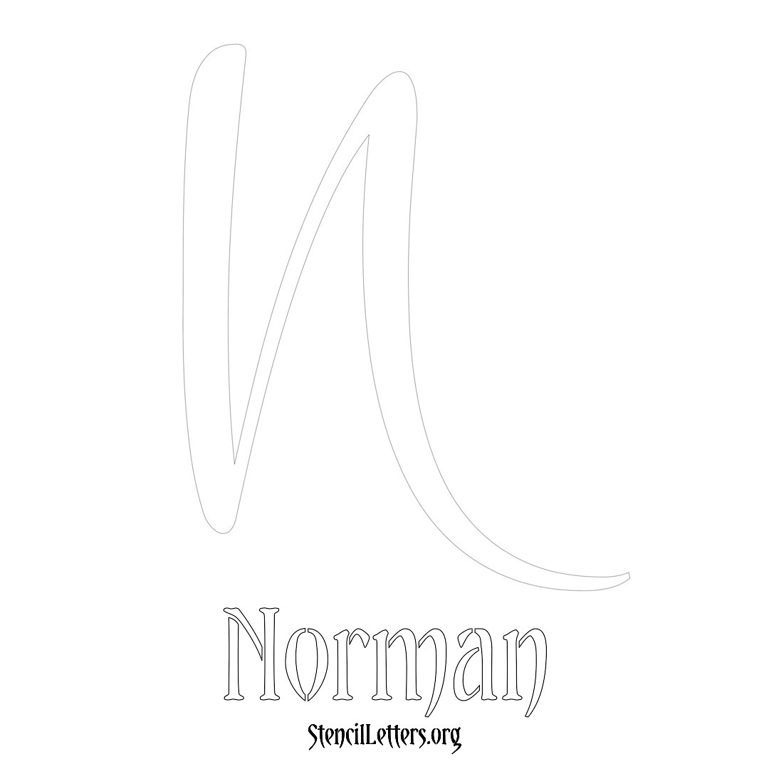 Norman printable name initial stencil in Vintage Brush Lettering