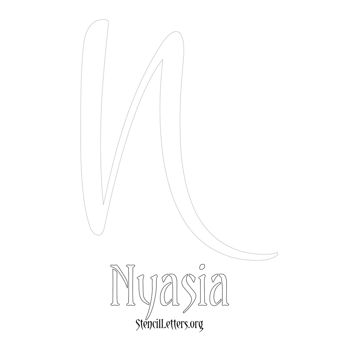 Nyasia printable name initial stencil in Vintage Brush Lettering