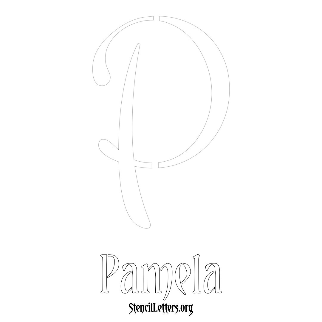Pamela printable name initial stencil in Vintage Brush Lettering