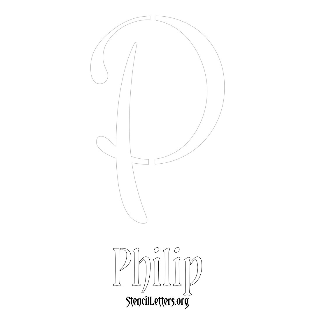 Philip printable name initial stencil in Vintage Brush Lettering