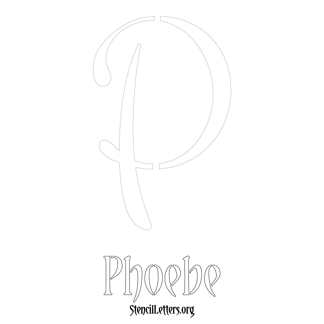 Phoebe printable name initial stencil in Vintage Brush Lettering