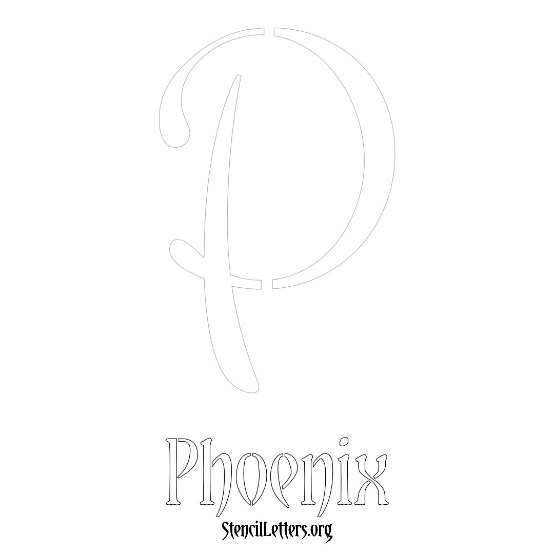 Phoenix printable name initial stencil in Vintage Brush Lettering