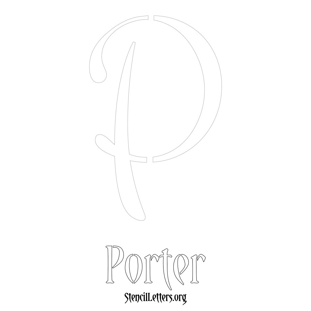 Porter printable name initial stencil in Vintage Brush Lettering