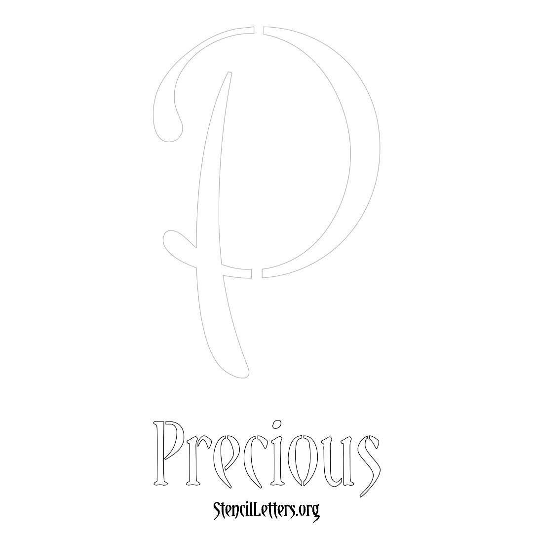 Precious printable name initial stencil in Vintage Brush Lettering