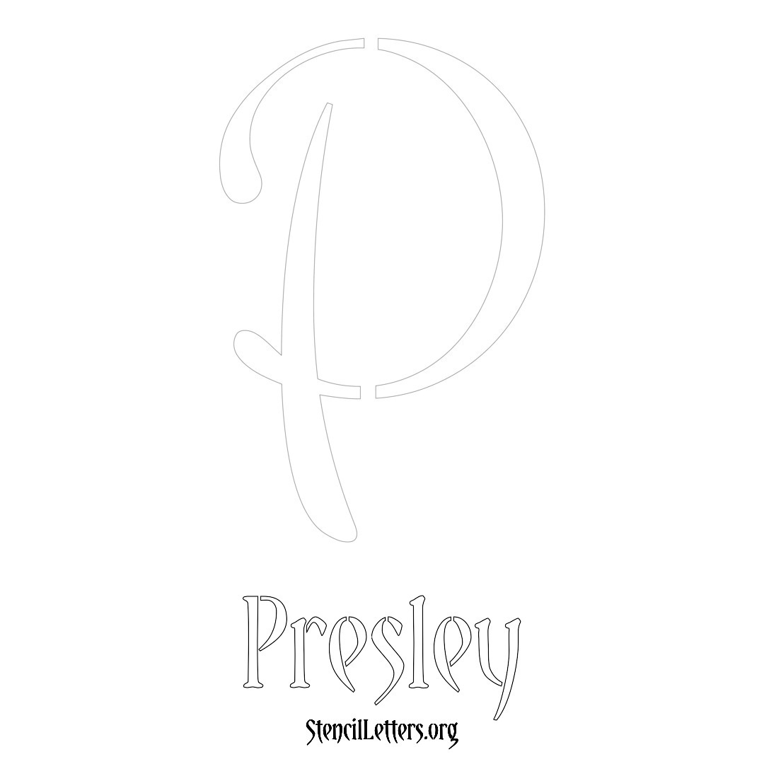 Presley printable name initial stencil in Vintage Brush Lettering