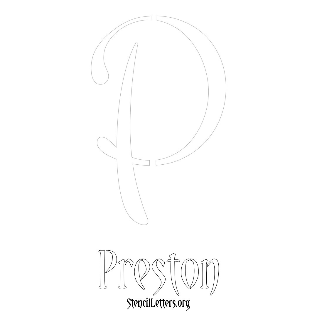 Preston printable name initial stencil in Vintage Brush Lettering