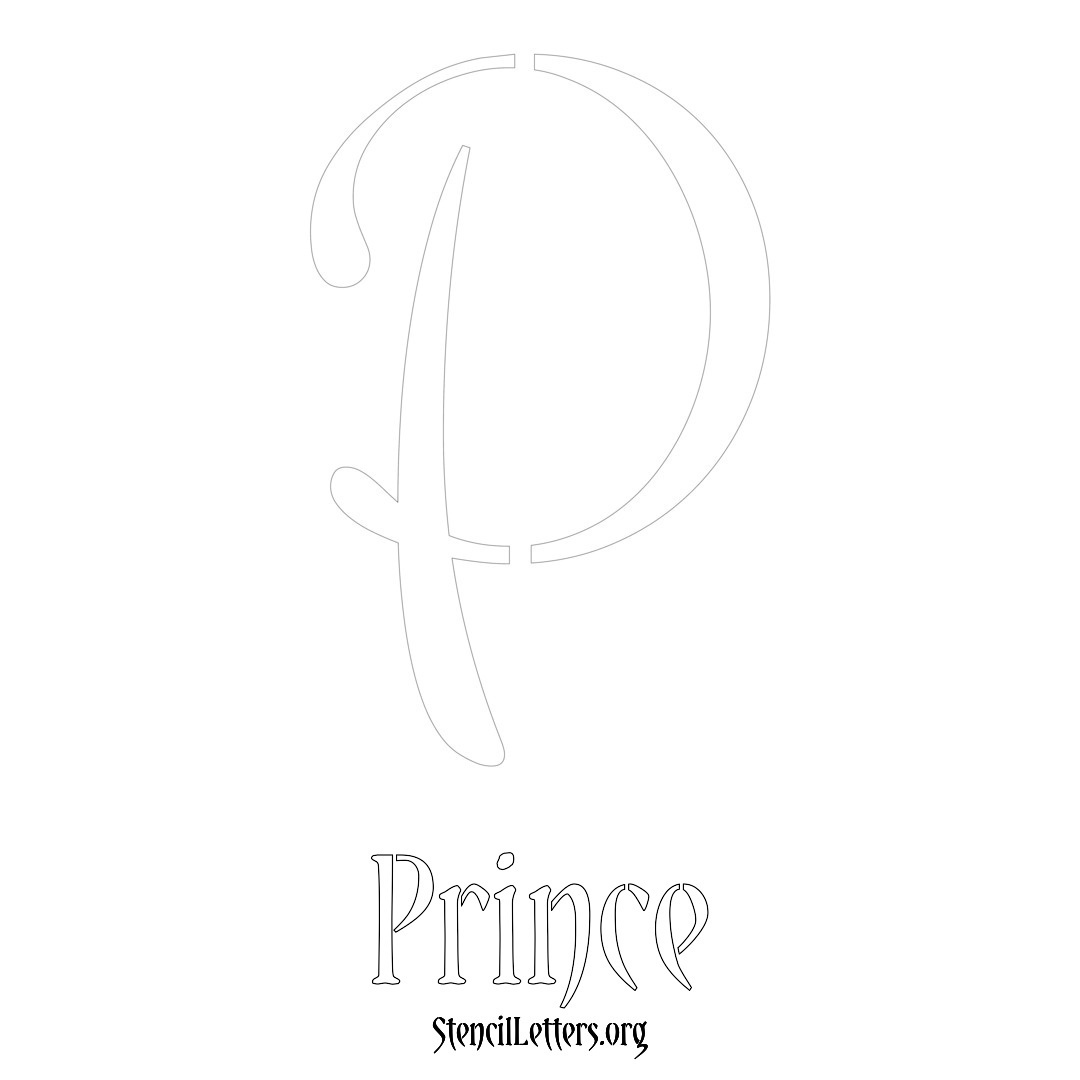 Prince printable name initial stencil in Vintage Brush Lettering