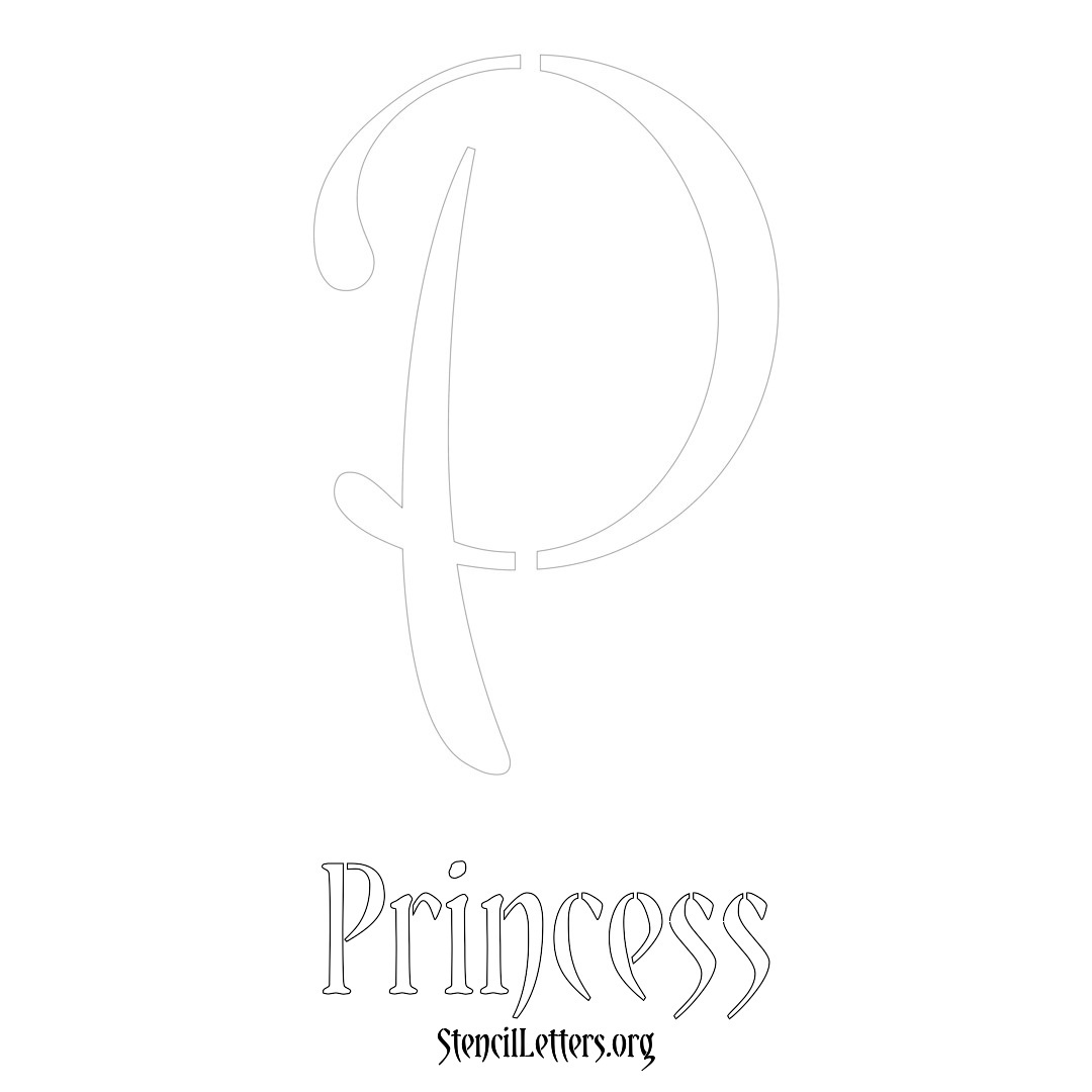 Princess printable name initial stencil in Vintage Brush Lettering