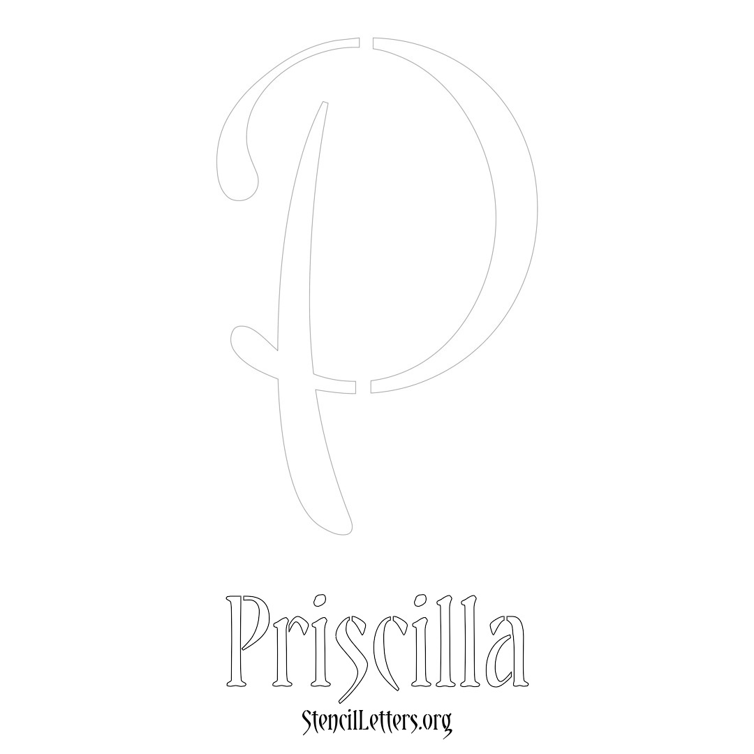 Priscilla printable name initial stencil in Vintage Brush Lettering