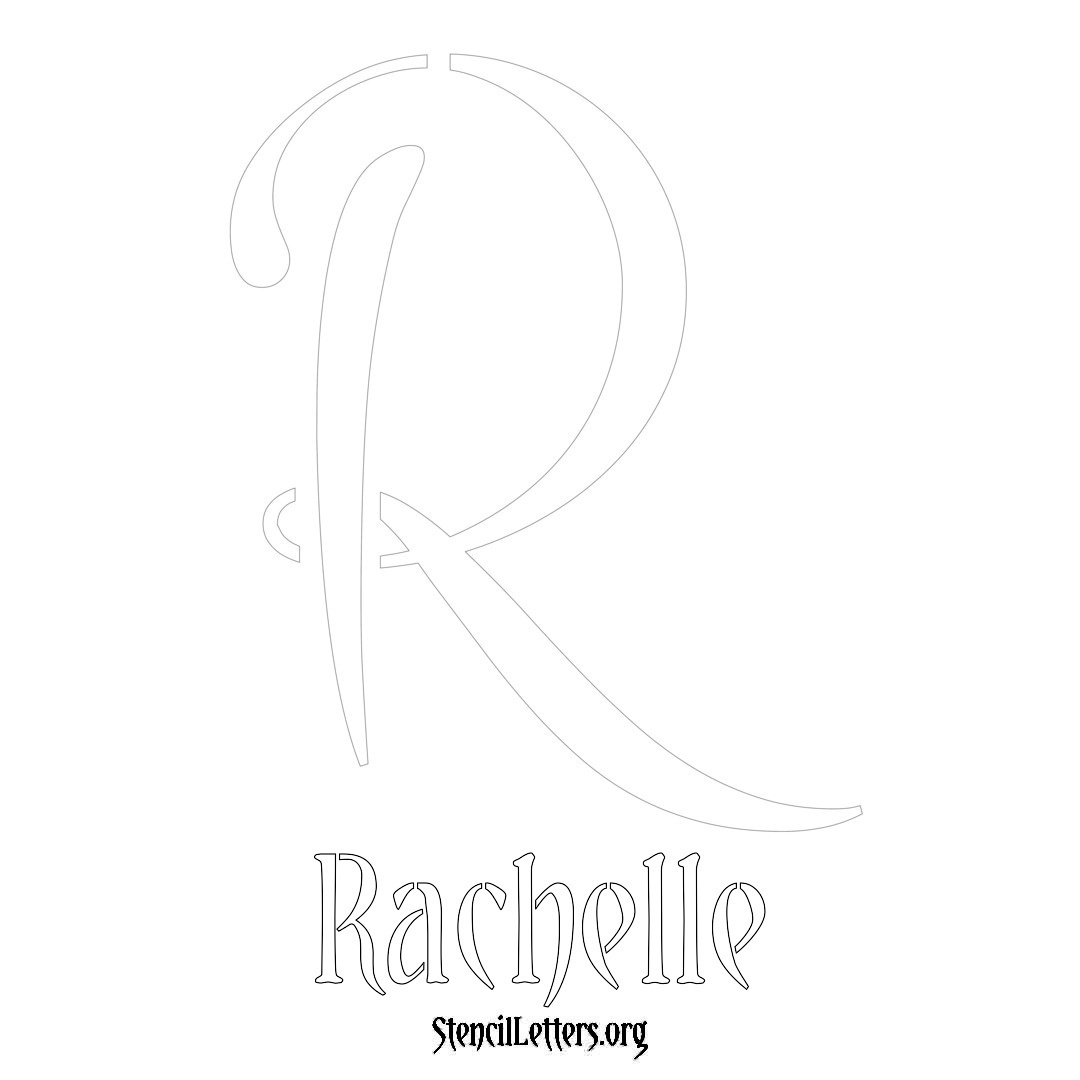 Rachelle printable name initial stencil in Vintage Brush Lettering