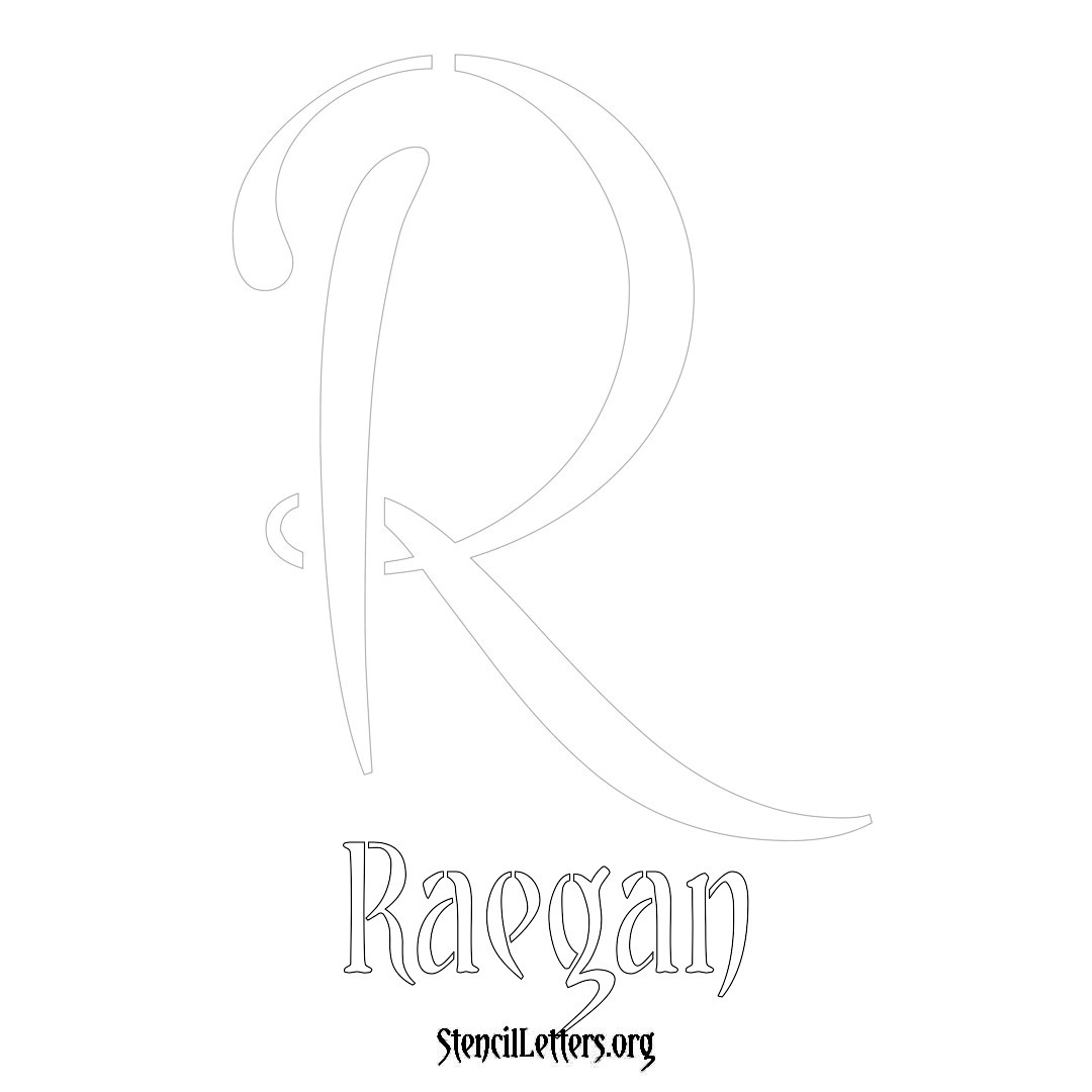 Raegan printable name initial stencil in Vintage Brush Lettering