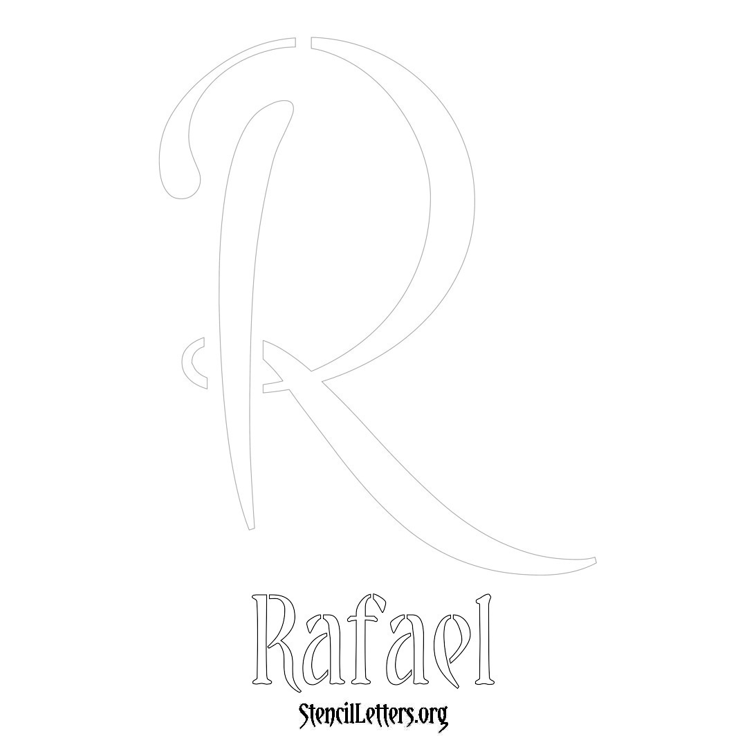 Rafael printable name initial stencil in Vintage Brush Lettering